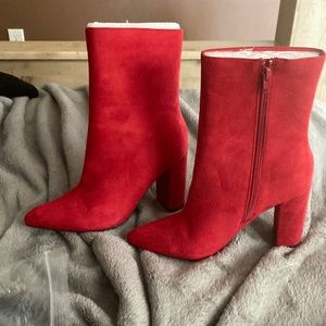 Red suede like ankle boots